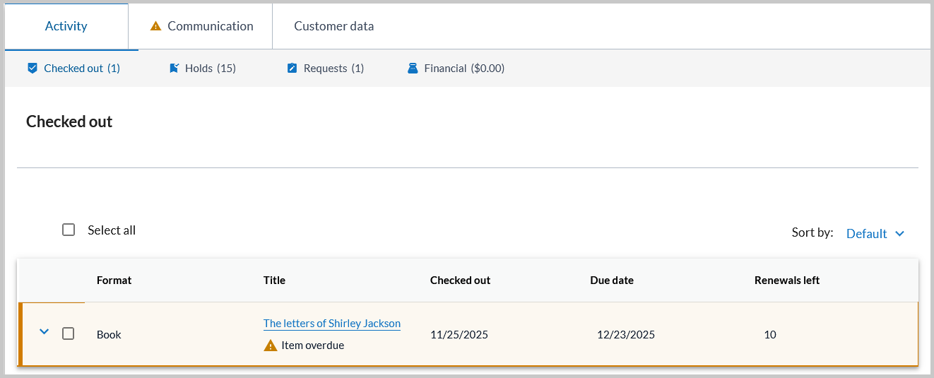 Screenshot of the On Loan screen in the Wise Console