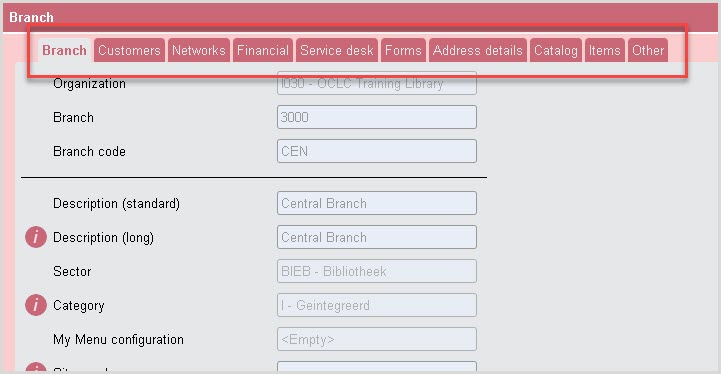 Branch details tabs